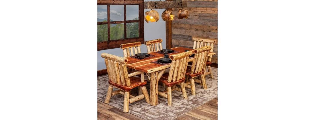 Red Cedar Log Dining Table Set