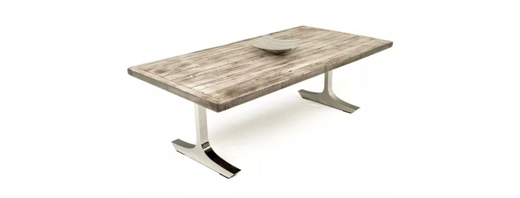 Modern Rustic Dining Table w/ Stainless Steel Base