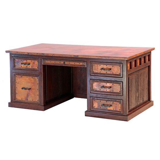 Alma Hammered Copper 5 Drawer Executive Desk - Back View