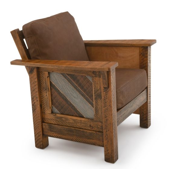 River Rustic Bourbon Smoke Barnwood Lounge Chair - Brown Genuine Leather Cushions