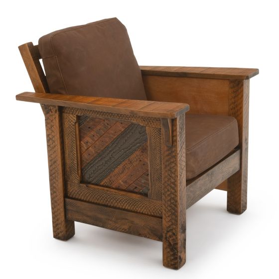 River Rustic Tobacco Road Barnwood Lounge Chair - Brown Genuine Leather Cushions