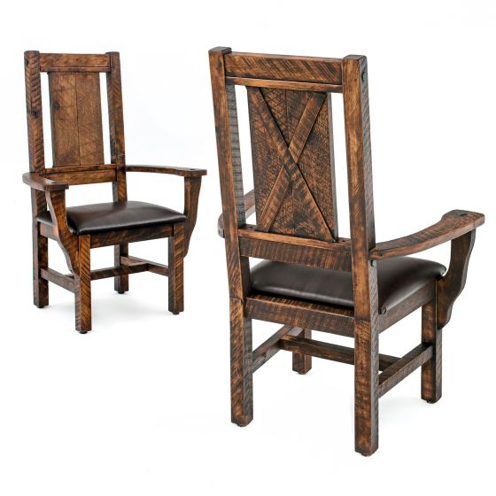 Weathered Wood Rustic Dining Arm Chairs