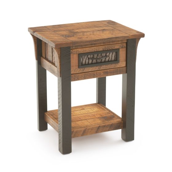 Winter Forest Rustic 1 Drawer Barnwood Nightstand