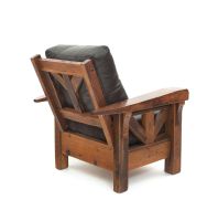 Rustic Lodge Barn Wood Lounge Chair - Morris Style - Hampton Molasses Genuine Leather Cushions