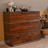 Stainless Steel Accented Reclaimed Wood Modern Chic Chest of 3 Drawers