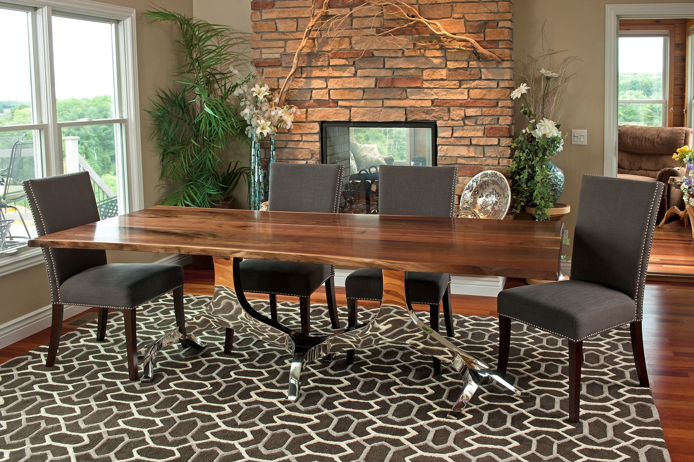 Walnut and black dining table hot sale