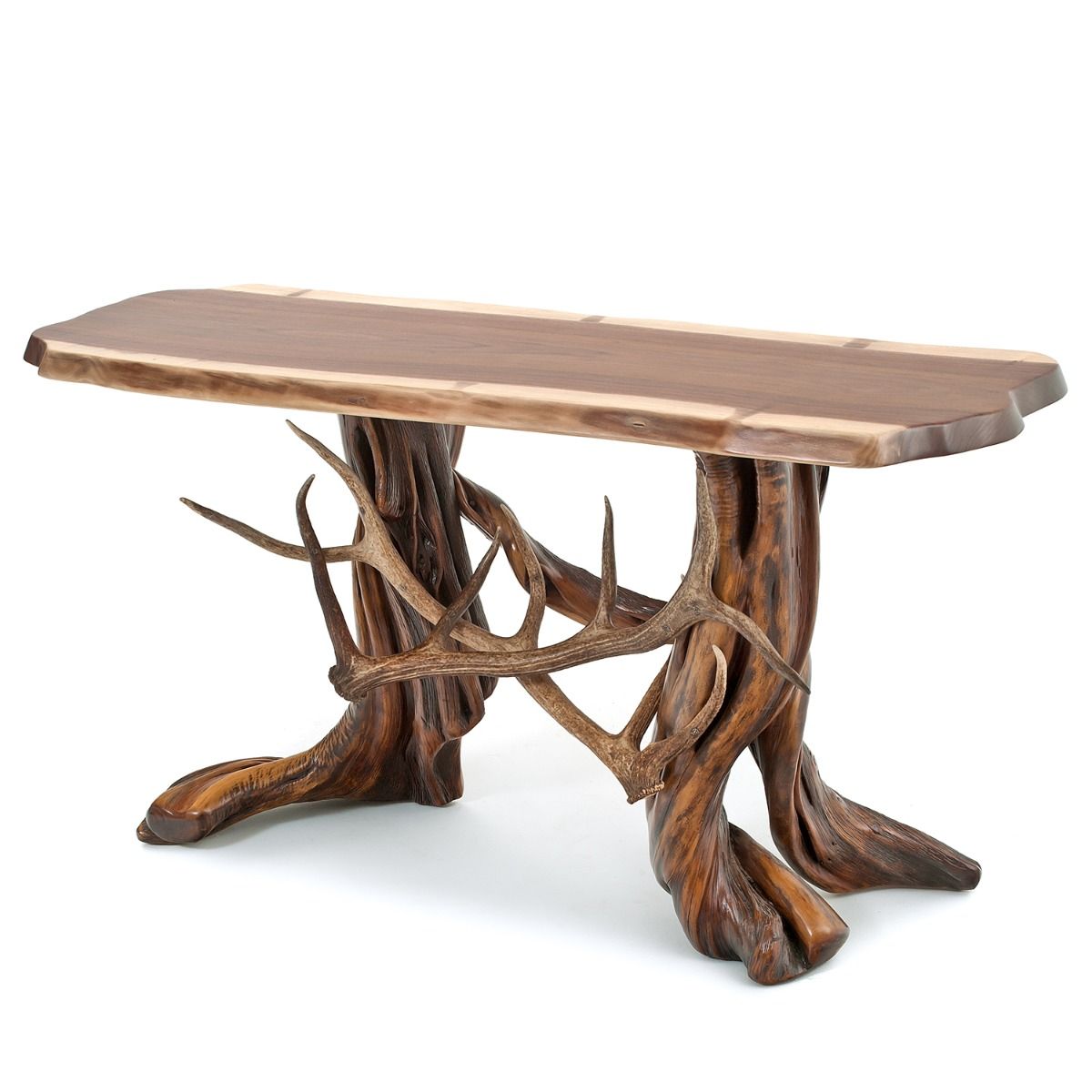 Log Sofa Table with Real Antler Accents