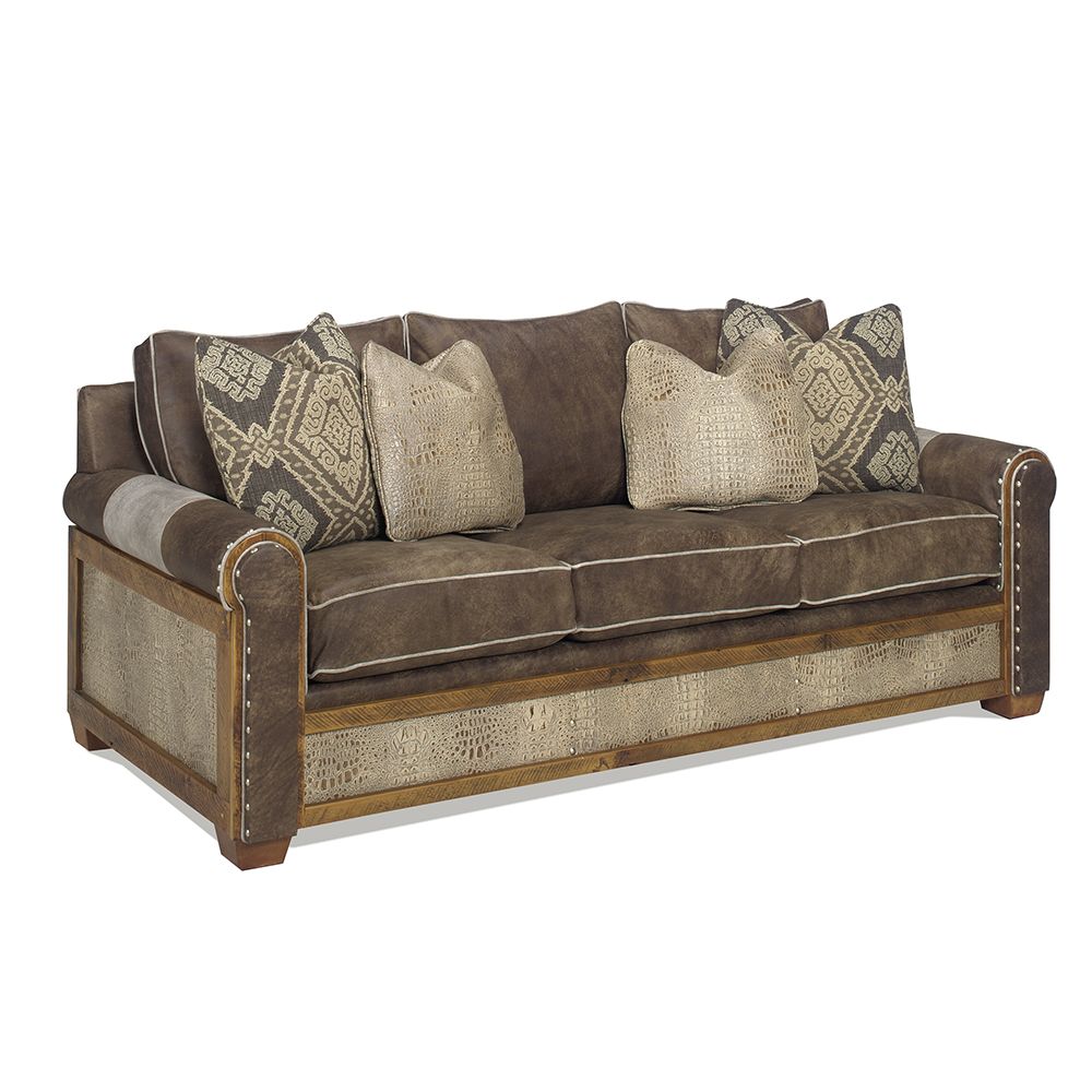 Rustic Reclaimed Wood Cushioned Sofa