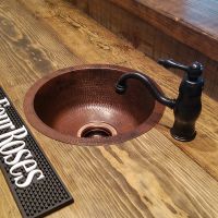 Installed 14" Round Hammered Copper Bar & Prep Sink w/ 3.5" Drain - Oil Rubbed Bronze