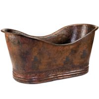 67" Hammered Copper Double Slipper Bathtub Angled View