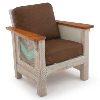 Coastal Chevron Barnwood Lounge Chair - Brown Genuine Leather Cushions