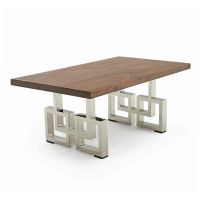 Contemporary Cube Base Coffee Table - Black Walnut - Flat Edge - Natural Clear finish - Polished Stainless Steel base
