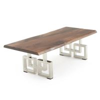 Contemporary Cube Base Coffee Table - Black Walnut - Live Edge - Natural Clear finish - Polished Stainless Steel base