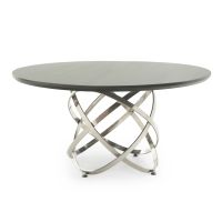 Chamfer Edge Smooth Alder Table Top - Ebony Finish - Silver Steel Table Base