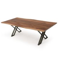 Modern Silhouette X Natural Wood Dining Table - Live Edge Black Walnut Table Top - Natural Clear Finish