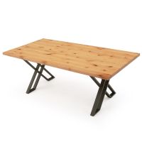 Modern Silhouette X Natural Wood Dining Table - Flat Edge Smooth Alder Table Top - Natural Clear Finish