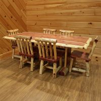 Red Cedar Slab Trestle Dining Table Set - 42" W x 84" L