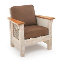 Rustic Chevron Barnwood Lounge Chair - Brown Genuine Leather Cushions