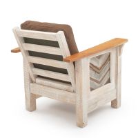 Rustic Chevron Barnwood Lounge Chair - Brown Genuine Leather Cushions