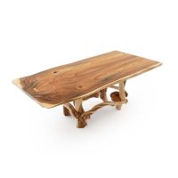 Live Edge Walnut & Twisted Juniper Dining Table - Asian Walnut Top - Natural Clear Base