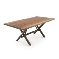 Rustic Live Edge Hickory Base Dining Table - Black Walnut Table Top - Natural Clear Finish