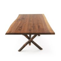 Rustic Live Edge Hickory Base Dining Table - Black Walnut Table Top - Natural Clear Finish