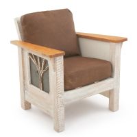 Winter Forest Cottage Barnwood Lounge Chair - Brown Genuine Leather Cushions