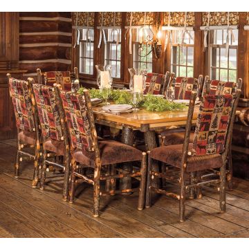 Hickory Trestle Table with Upholstered Hickory Log Chairs