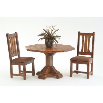 Stony Brooke Rustic Reclaimed Octagon Dining Table and Leather Seat Side Chairs