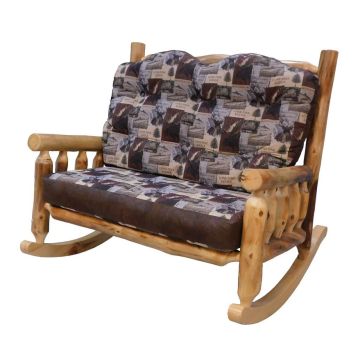 Beartooth Aspen Comfort Upholstered Log Rocking Loveseat - Natural Log - Pine Lodge Mini Sand Main Upholstery