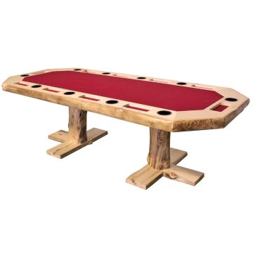 Beartooth Aspen Grande Log Poker Table - 96" - Natural Panel & Natural Log - Red Felt