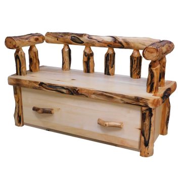 Beartooth Aspen Log Bench Chest - Flat Front - 48" - Natural Panel & Gnarly Log - Arm & Back Rest