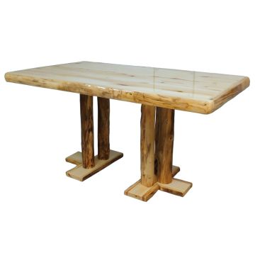 Beartooth Aspen Log Pub Table - 72"L x 42"W x 36"H - Natural Panel & Natural Log - Liquid Glass Table Top Finish