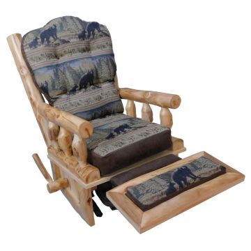 Beartooth Aspen Log Rocking Recliner - Natural Panel & Natural Log - Dakota Brandy Accent Upholstery & Bear Sand Main Upholstery - Matching Back Cushions