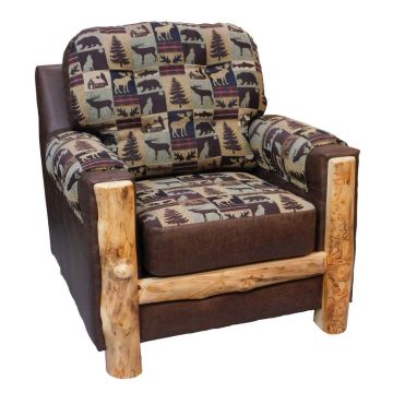 Beartooth Aspen Mountain Comfort Upholstered Chair - Natural Log - Dakota Brandy Accent Fabric & Fairbanks Green Main Fabric