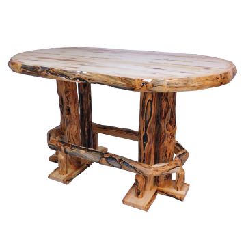 Beartooth Aspen Oval Log Pub Tables - 72"L x 42"W x 42"H (Bar Height) - Wild Panel & Gnarly Log - Liquid Glass Table Top Finish - Foot Rest
