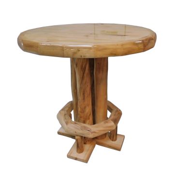 Beartooth Aspen Round Log Pub Table - 42" Diameter x 42"H (Bar Height) - Natural Panel & Natural Log - Liquid Glass Table Top Finish - Foot Rest