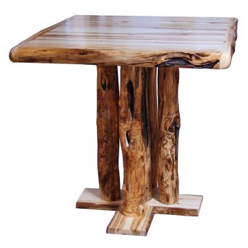 Beartooth Aspen Square Log Pub Table - 48" Square x 42"H (Bar Height) - Wild Panel & Gnarly Log - Standard Table Top Finish
