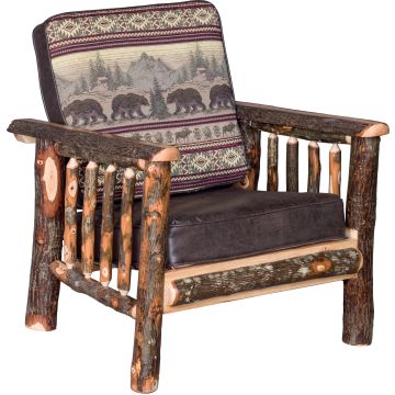 Hickory Log Chair--Bear Mountain seat back, Colt Coffee seat cushion