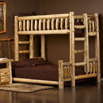 Cedar Lake Twin over Queen Log Bunk Bed--Clear finish