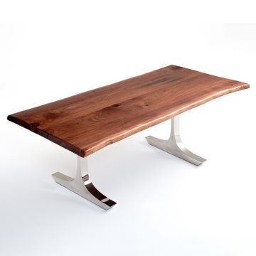 Contemporary Rustic Live Edge Plank Writing Desk - Black Walnut - Silver Steel Base