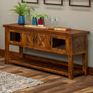 Western Winds 4 Door Rustic Sofa Table, Console Table, Sideboard - Antique Barnwood Finish