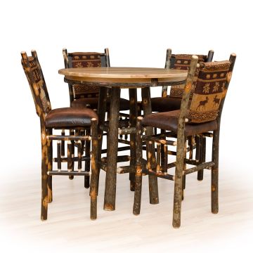 Hickory Log Pub Table with Optional Upholstered Straight Back Barstools