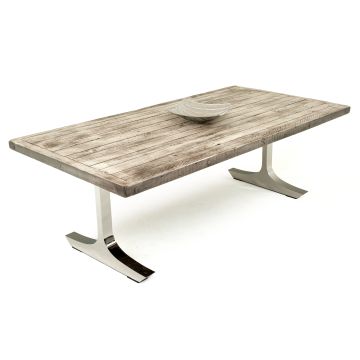 Contemporary Rustic Barnwood Dining Table--Urban Graphite finish with Stainless Steel Base