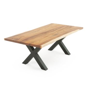 XX Hardwood Modern Dining Table - Live Edge Asian Walnut Table Top - Natural Clear Finish - Black Steel Base