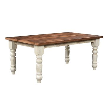 Classic Farmhouse Barn Wood Dining Table - Solid Top - Distressed Pearl Base Finish