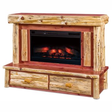 Rustic Red Cedar 2 Drawer Log Wall Fireplace