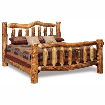 Rustic Red Cedar Spindled Log Bed w/ Standard Footboard