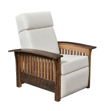 Kingston Reclaimed Barn Wood Reclining Chair - Slatted Side Style - Glaze #3 Finish - Linen Fabric Upholstery