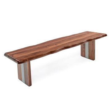 Modern Rustic Live Edge Solid Wood Bench - Silver Inlay